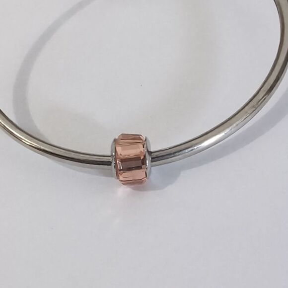 Silver Peach Crystal Spacer Charm for Pandora Style Bracelet - Picture 1 of 3